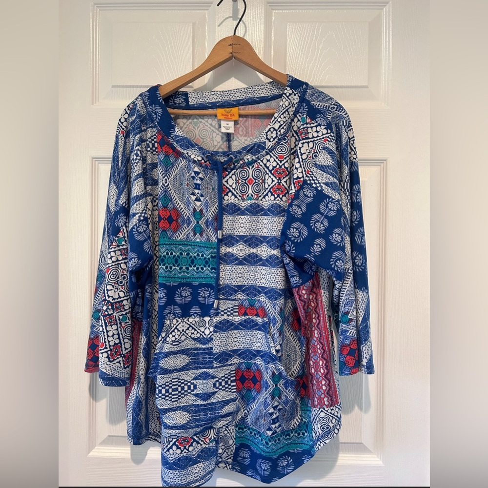 Ruby Rd. Womens 1x Blue Red Patchwork Print Long … - image 1